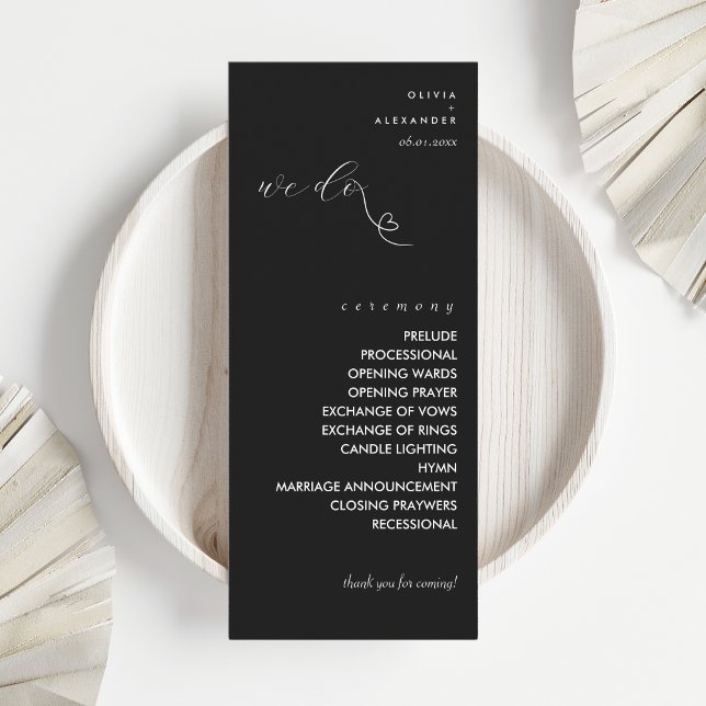Modern Colorblock Wedding Program | White on Black (Creator Uploaded)
