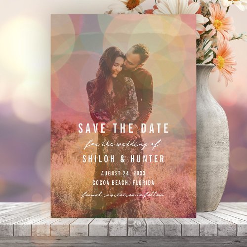 Modern Colored Bokeh Overlay Photo Wedding Save The Date