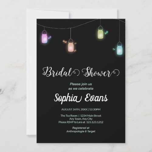 Modern Colored Hanging Mason Jars Black Shower Invitation