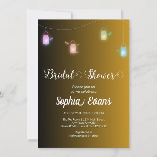 Modern Colored Hanging Mason Jars Gold Shower Invitation