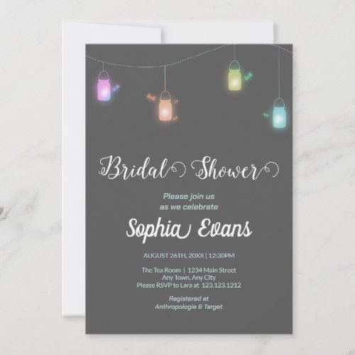 Modern Colored Hanging Mason Jars Gray Shower Invitation