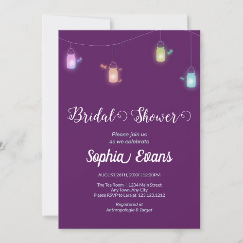 Modern Colored Hanging Mason Jars Purple Shower Invitation