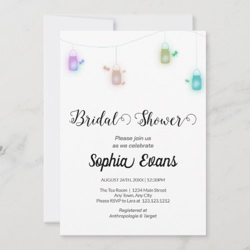 Modern Colored Hanging Mason Jars White Shower Invitation