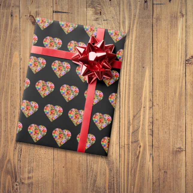 Modern colored heart black pattern wrapping paper (Creator Uploaded)