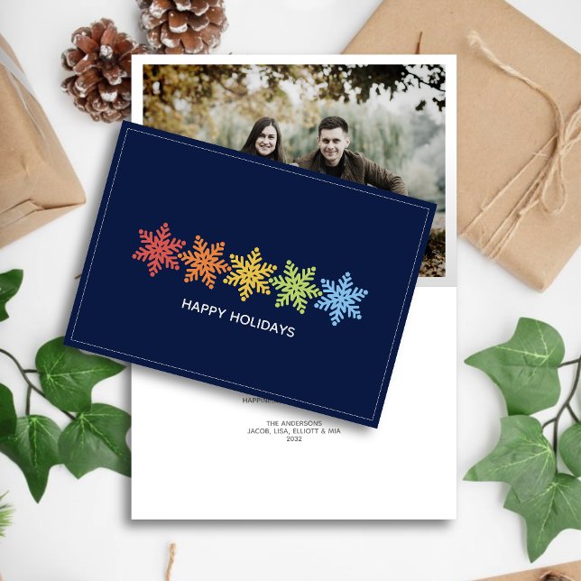 Modern Colored Snowflakes Christmas Photo Holiday Card (Creator Uploaded)
