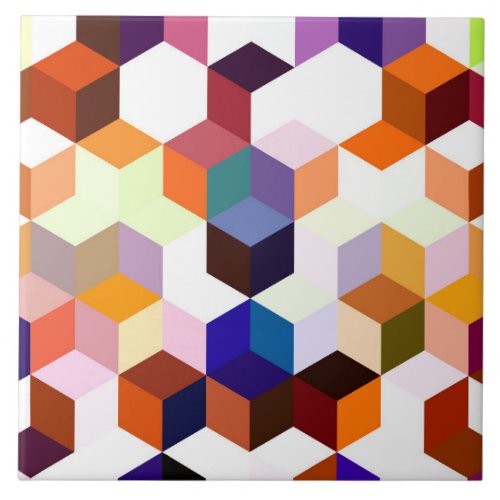 Modern Colorful 3d Cubes and Hexagons pattern Ceramic Tile