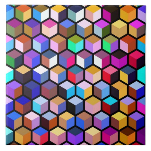Modern Colorful 3d Cubes or Hexagons pattern Ceramic Tile