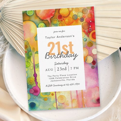 Modern Colorful Abstract 21st Birthday Party Invitation