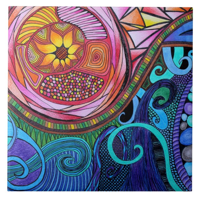 Modern Colorful Abstract Art Ceramic Tile (Front)
