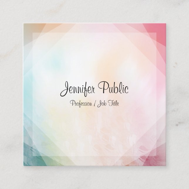 Modern Colorful Abstract Art Elegant Template Square Business Card (Front)