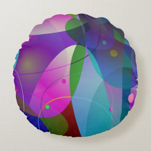 Modern Colorful Abstract Art Geometric Shapes Round Pillow