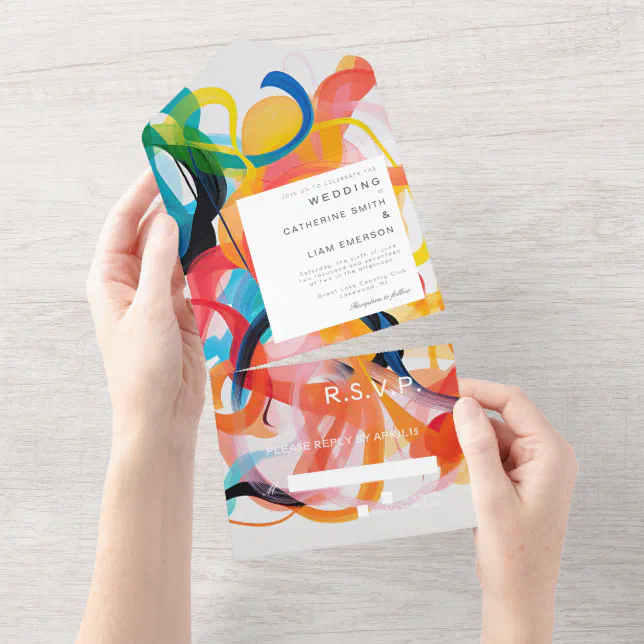Invitations Abstract Ripple Modern colorful abstract art Wedding design All In One Invitation | Zazzle