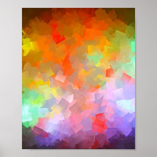 Modern Colorful Abstract Burst Cubism Art Poster