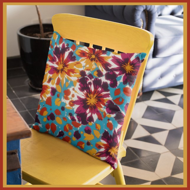 Modern Colorful Abstract Flower And Leaf Pattern Throw Pillow (Creator Uploaded)