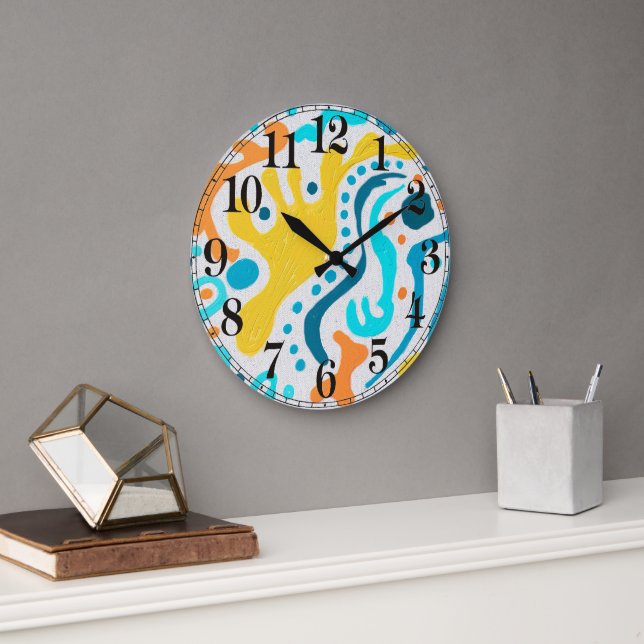 Modern Colorful Abstract Geometric Pattern Large Clock (Office)