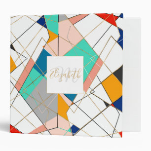 Modern Colorful Abstract Gold Geometric Strokes 3 Ring Binder