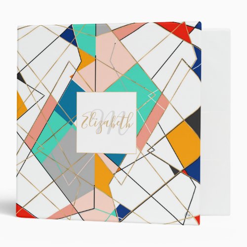 Modern Colorful Abstract Gold Geometric Strokes 3 Ring Binder