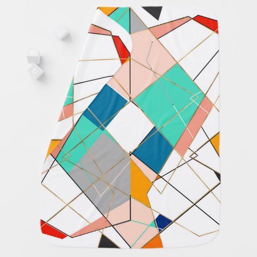 Modern Colorful Abstract Gold Geometric Strokes Baby Blanket
