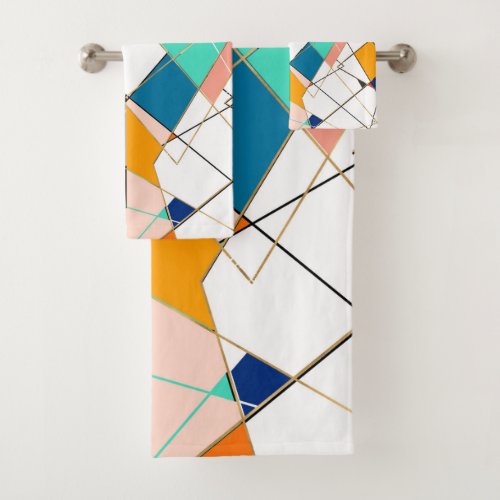 Modern Colorful Abstract Gold Geometric Strokes Bath Towel Set