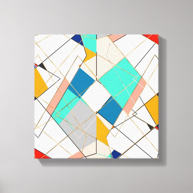 Modern Colorful Abstract Gold Geometric Strokes Canvas Print (Front)