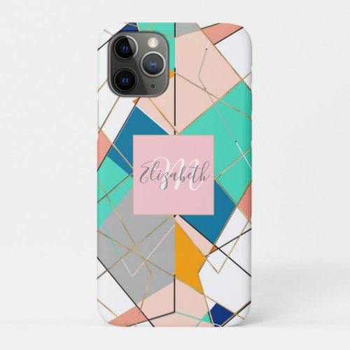 Modern Colorful Abstract Gold Geometric Strokes iPhone 11 Pro Case