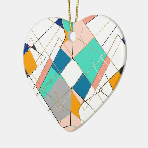 Modern Colorful Abstract Gold Geometric Strokes Ceramic Ornament