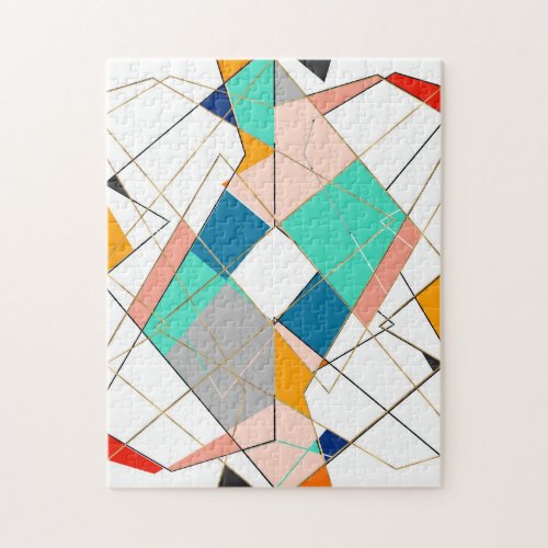 Modern Colorful Abstract Gold Geometric Strokes Jigsaw Puzzle