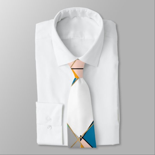 Modern Colorful Abstract Gold Geometric Strokes Neck Tie