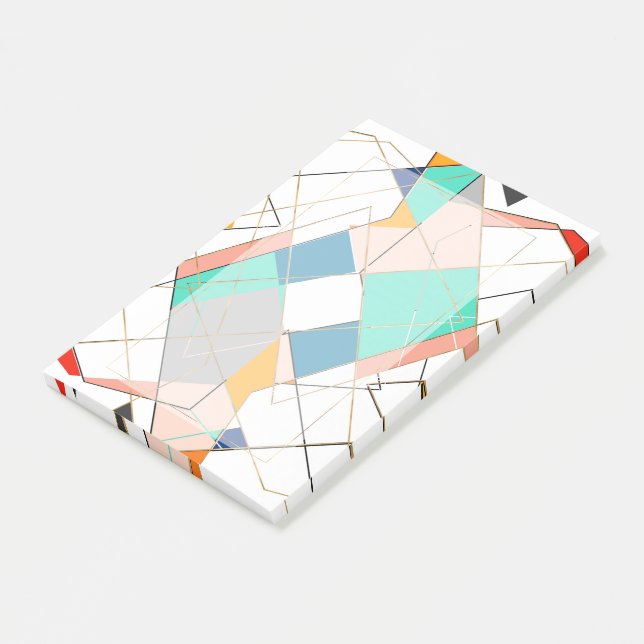 Modern Colorful Abstract Gold Geometric Strokes Post-it Notes (Angled)
