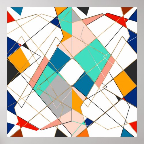 Modern Colorful Abstract Gold Geometric Strokes Poster