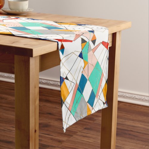 Modern Colorful Abstract Gold Geometric Strokes Short Table Runner