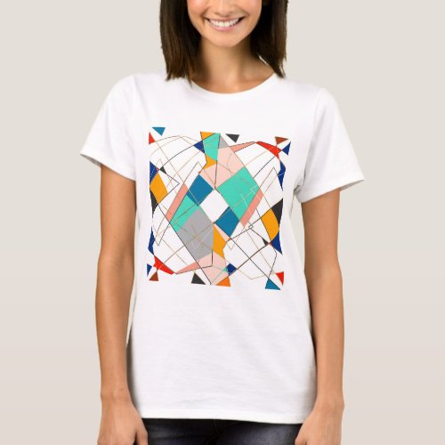 Modern Colorful Abstract Gold Geometric Strokes T_Shirt
