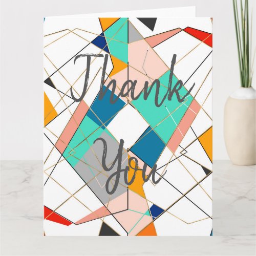 Modern Colorful Abstract Gold Geometric Strokes Thank You Card