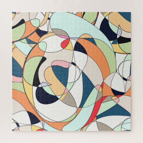 Modern Colorful Abstract Line Art Design Jigsaw Puzzle