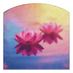 Modern Colorful Abstract Lotus Flowers Door Sign