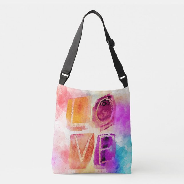 Modern Colorful Abstract Love in Watercolor Crossbody Bag (Front)