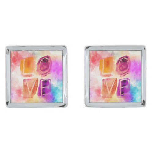 Modern Colorful Abstract Love in Watercolor Cufflinks