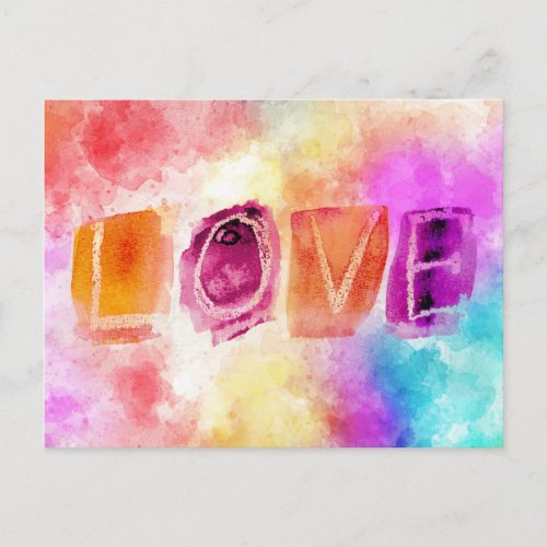 Modern Colorful Abstract Love in Watercolor Postcard