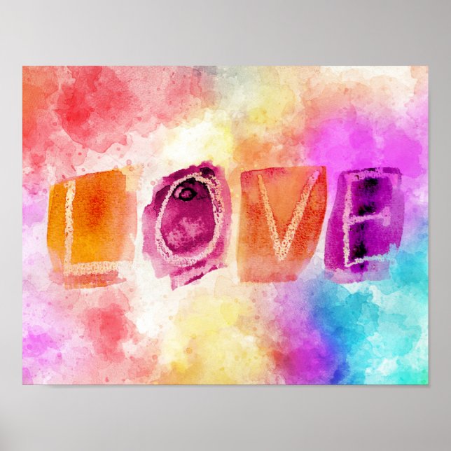 Modern Colorful Abstract Love in Watercolor Poster (Front)