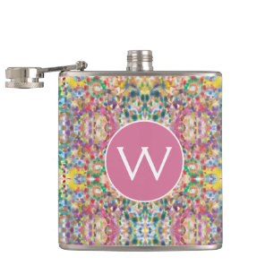 Modern Colorful Abstract Mosaic Monogram Flask