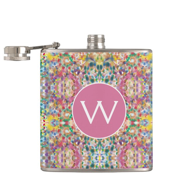Modern Colorful Abstract Mosaic Monogram Flask (Opened)