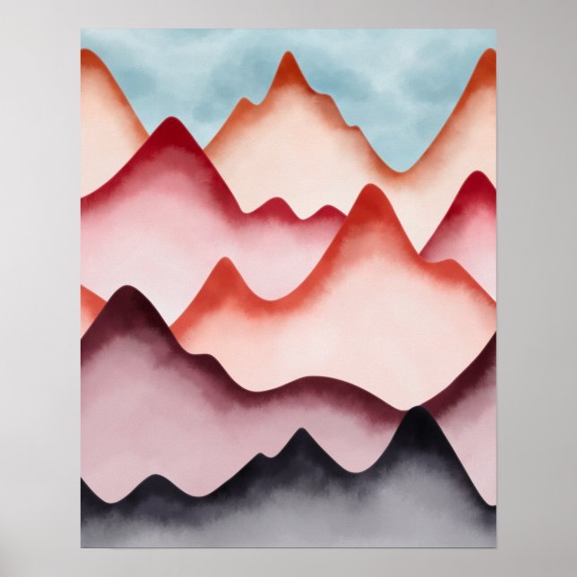 Modern Colorful Abstract Mountains Poster (Front)
