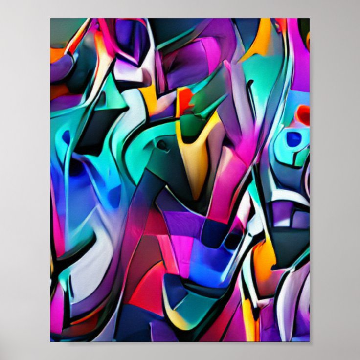 Modern Colorful Abstract Pink, Blue, Yellow Art Poster Zazzle