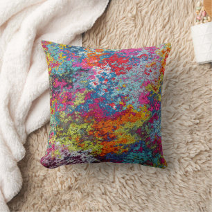 Modern Colorful Abstract Pink Orange Blue Pattern Throw Pillow