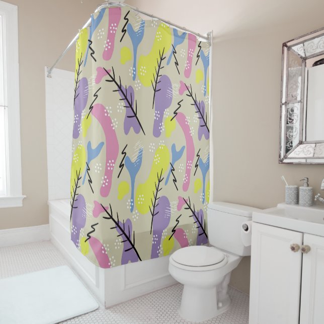 Modern Colorful Abstract Shapes Shower Curtain (In Situ)