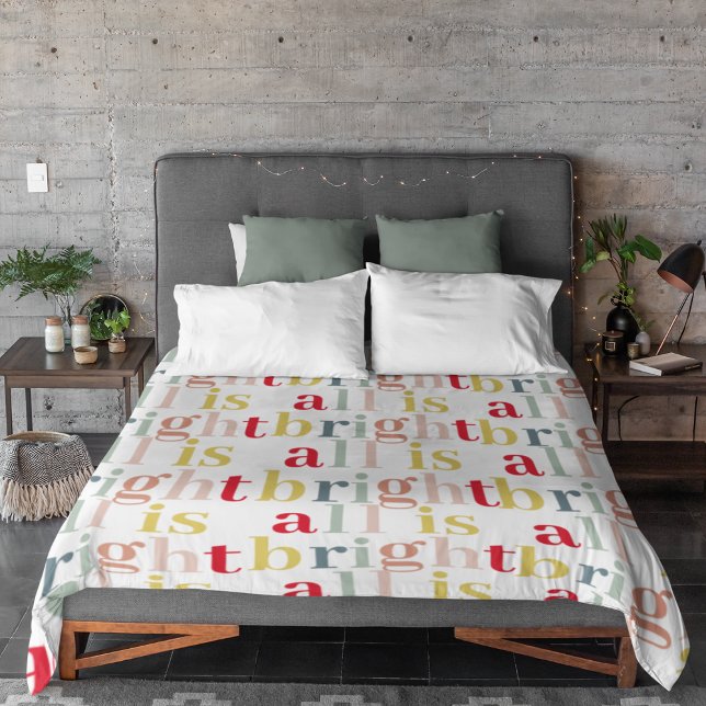 Modern Colorful All Is Bright | Happy Holiday Fleece Blanket (Creator Uploaded)