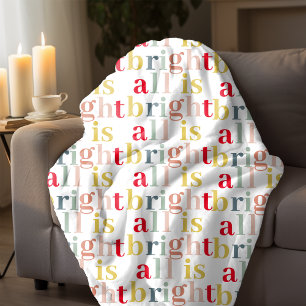 Modern Colorful All Is Bright Happy Holiday Sherpa Blanket