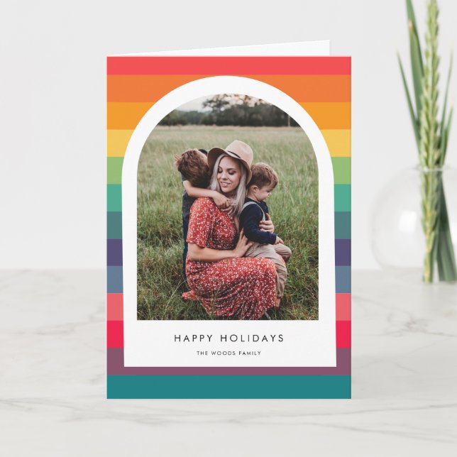 Modern Colorful Arch Photo Holiday Card (Front)