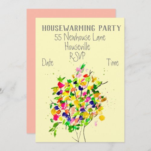 Modern colorful art tree housewarming party invitation