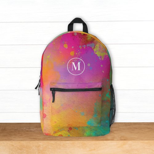 Modern Colorful Artist Paint Watercolor Monomgram Printed Backpack
